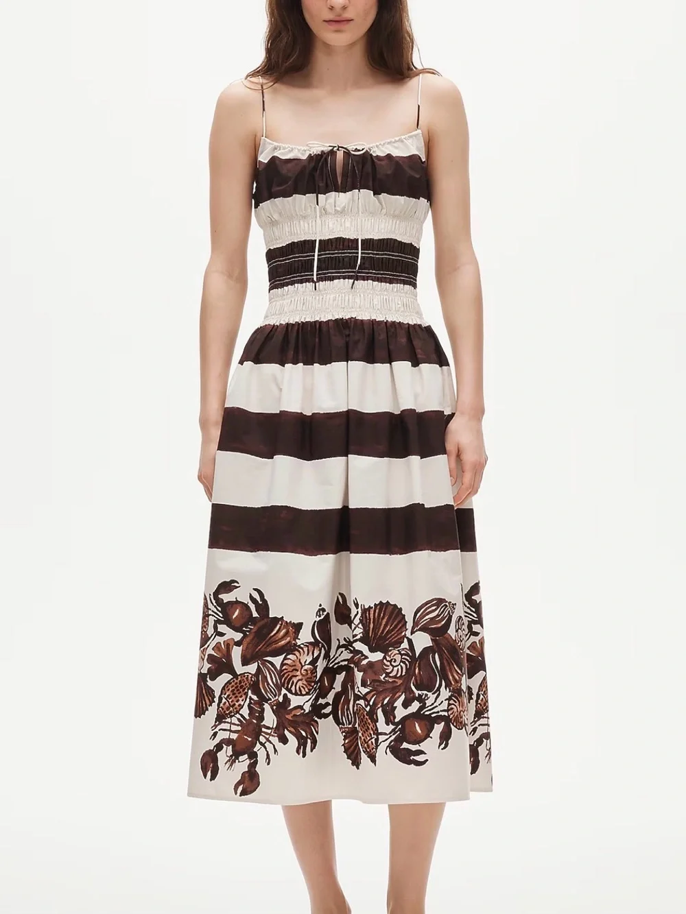 J. Crew white & Brown Striped Midi sundress spaghetti SZ M COSTAL BEACH NWT